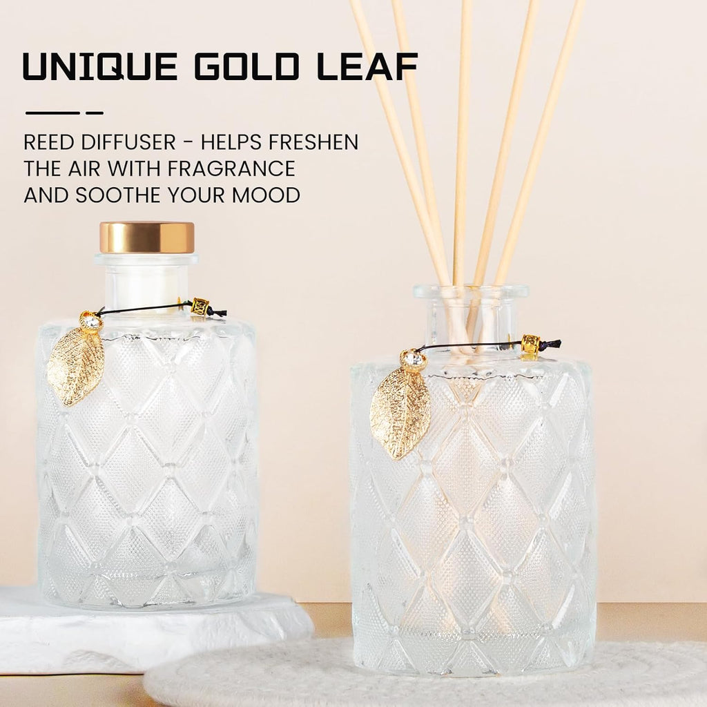 Glass Reed Diffusers Bottles, Diffuser Bottles with Reed Diffuser Sticks, Vintage Embossed Apothecary Style - Set of 3