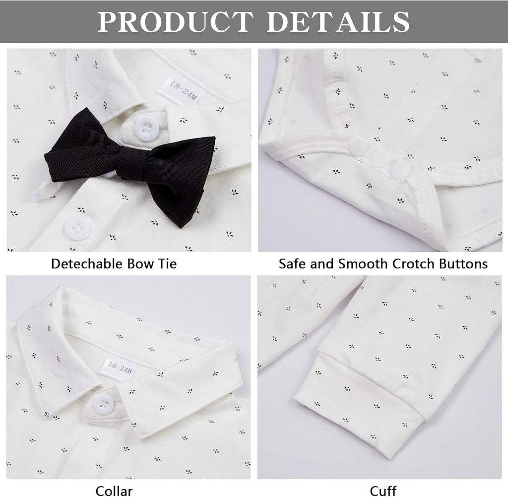 Baby Boy Suits Infant Gentleman Outfit Collared Shirt+Vest+Tie+Corsage+Pants 5Pcs Baptism Wedding Sets