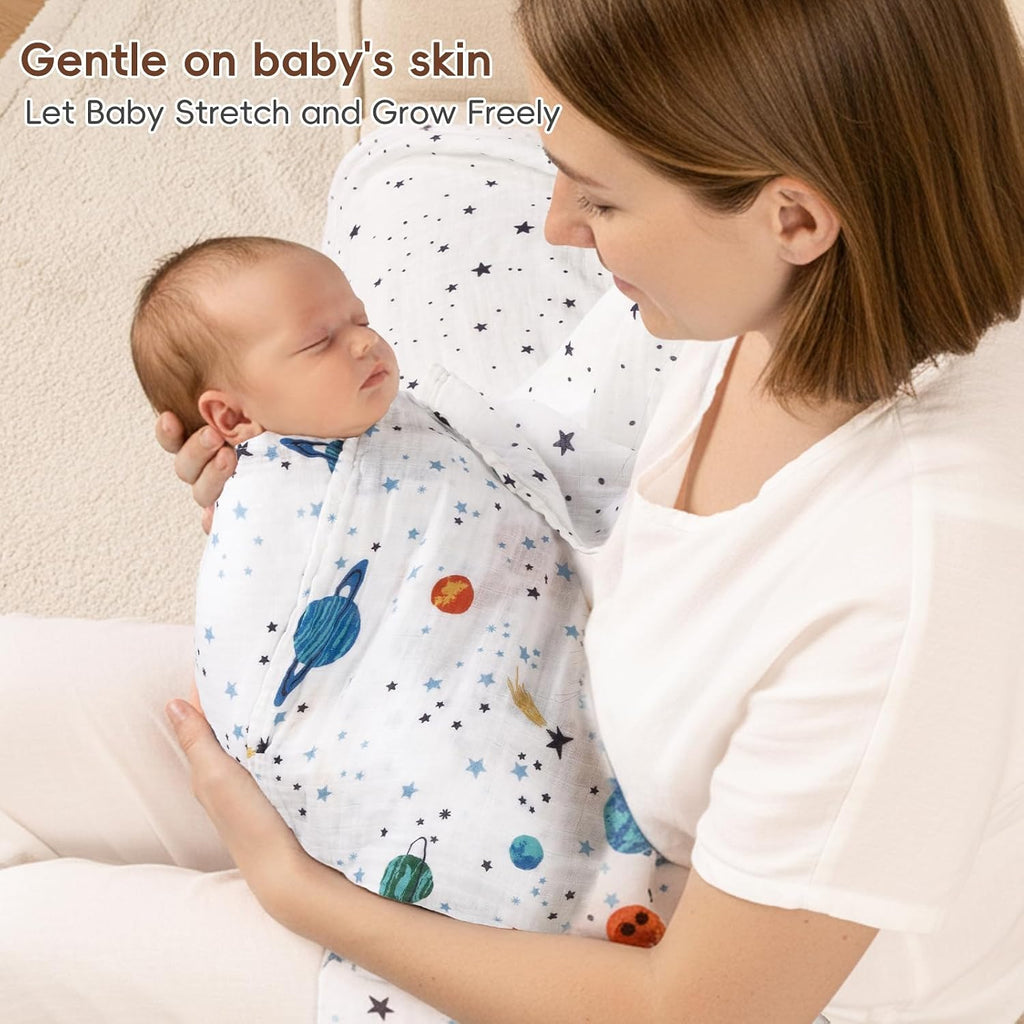 Baby Muslin Swaddle Blankets, 4 Pack 100% Cotton Swaddle Blankets for Newborns, Soft Breathable 47 x 47 in Large