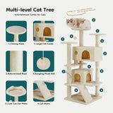 54-inch Indoor Cat Tree Tower - Multi-Level Pet House for Large Cats with 2 Condos, Scratching Posts, Round Platform
