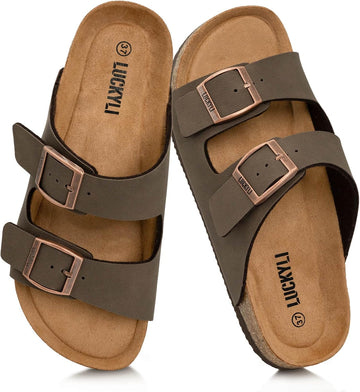 Kids Sandals for Boys Girls Cork Footbed Slide Sandals with Adjustable Straps Non-slip Summer Slippers for Indoor