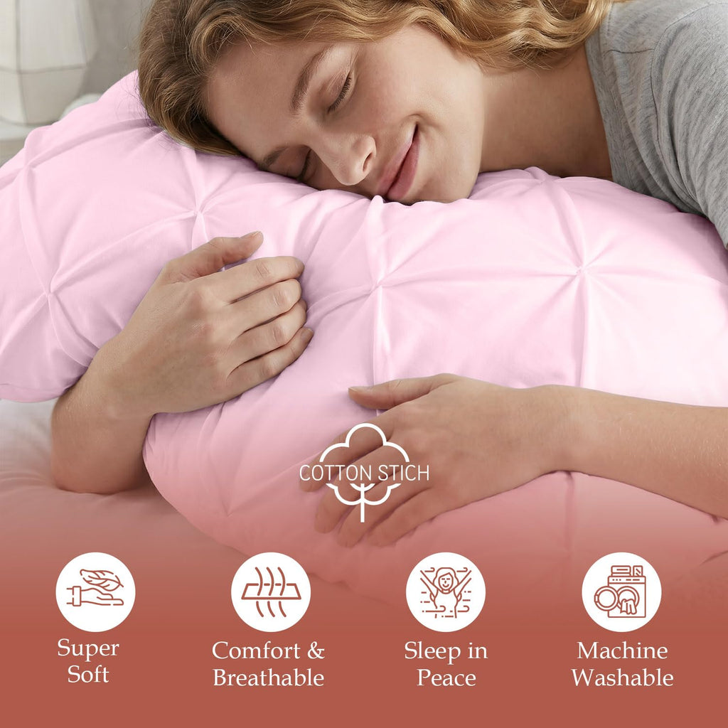 Pinch Pleated Pillow Shams Set of 2 - Queen 20 x 30 Inch, 600 Thread Count Pure Egyptian Cotton, Super Soft