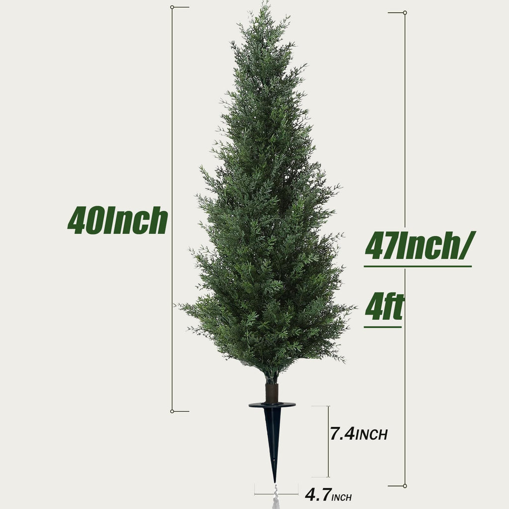 47" Artificial Cypress Topiary Cedar Topiaries for Indoors & Outdoor UV-Resistant Rated with Spike. Easy to Push in