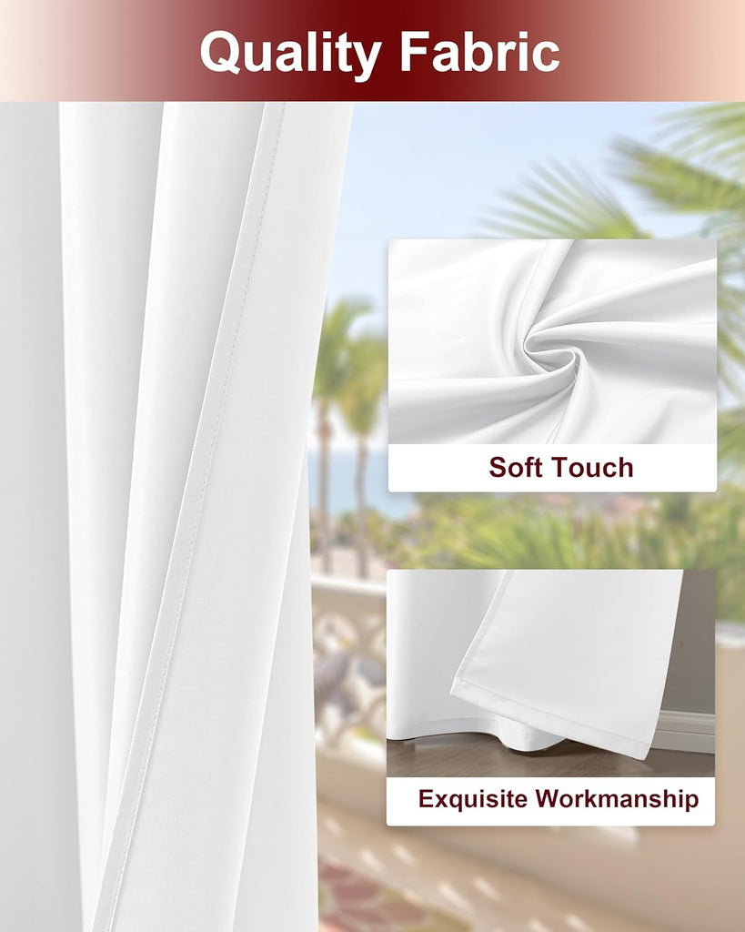 White Grommet Outdoor Curtains Waterproof 8 Pcs 54x84 In | Weatherproof Balcony Outside Curtains, Poolside Privacy