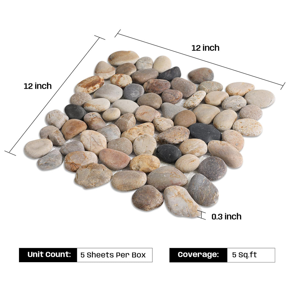 Pebble Tile for Shower Floor, Brown Stone Pebble Mosaic Tile, 5 Pcs