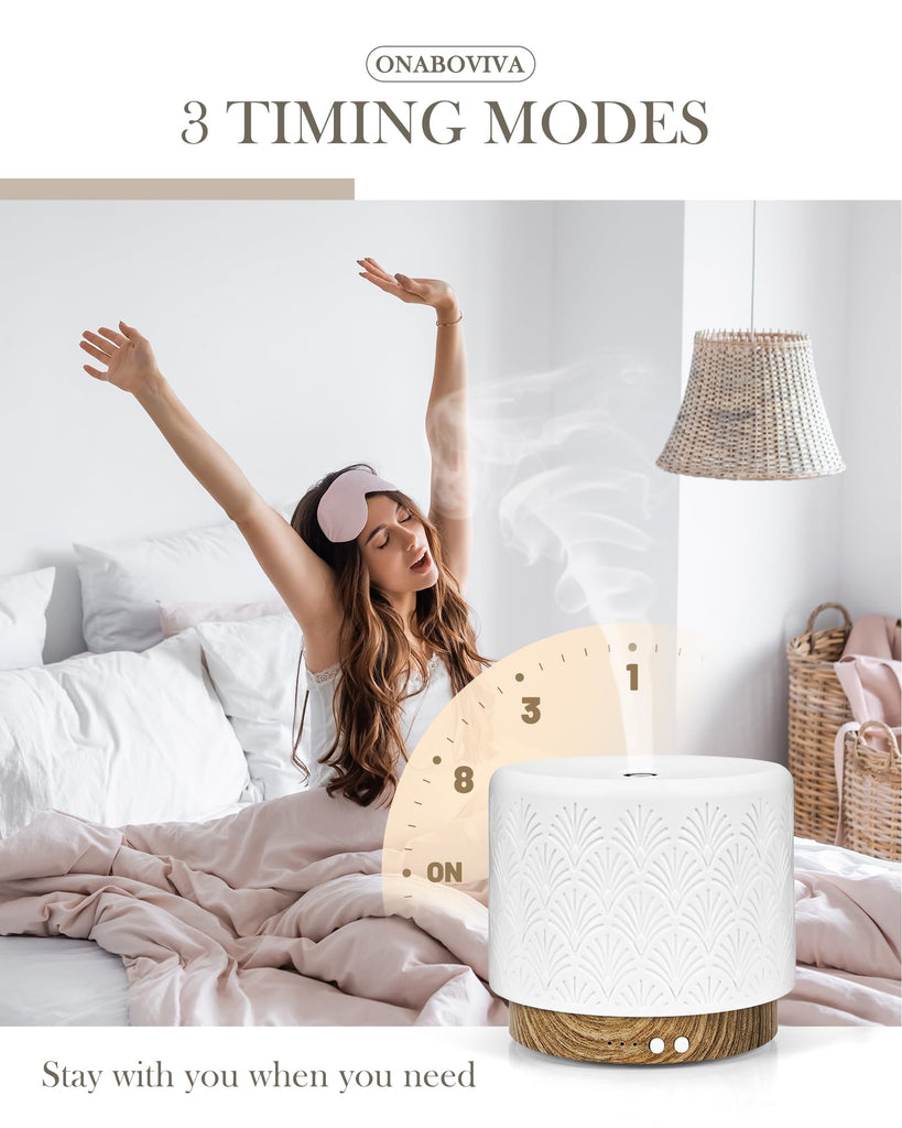 Essential Oil Diffuser - 280ml Ceramic Diffuser for Large Room & Commercial Use, 2.4MHz Aromatherapy Diffuser with