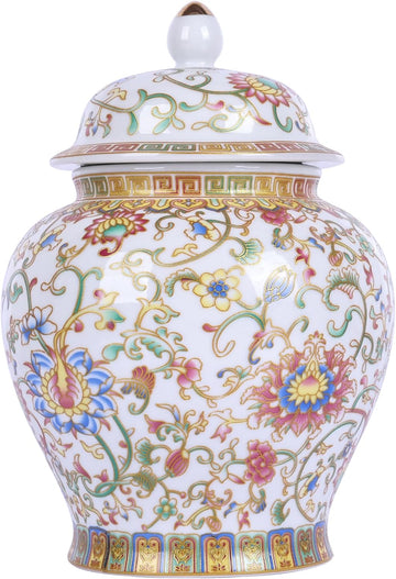 Enamel Ginger Jar with Lid 7.72"H,Handmade Chinoiserie Ginger Jar, Ceramic Vase Decor, Decorative Jar, Black or White