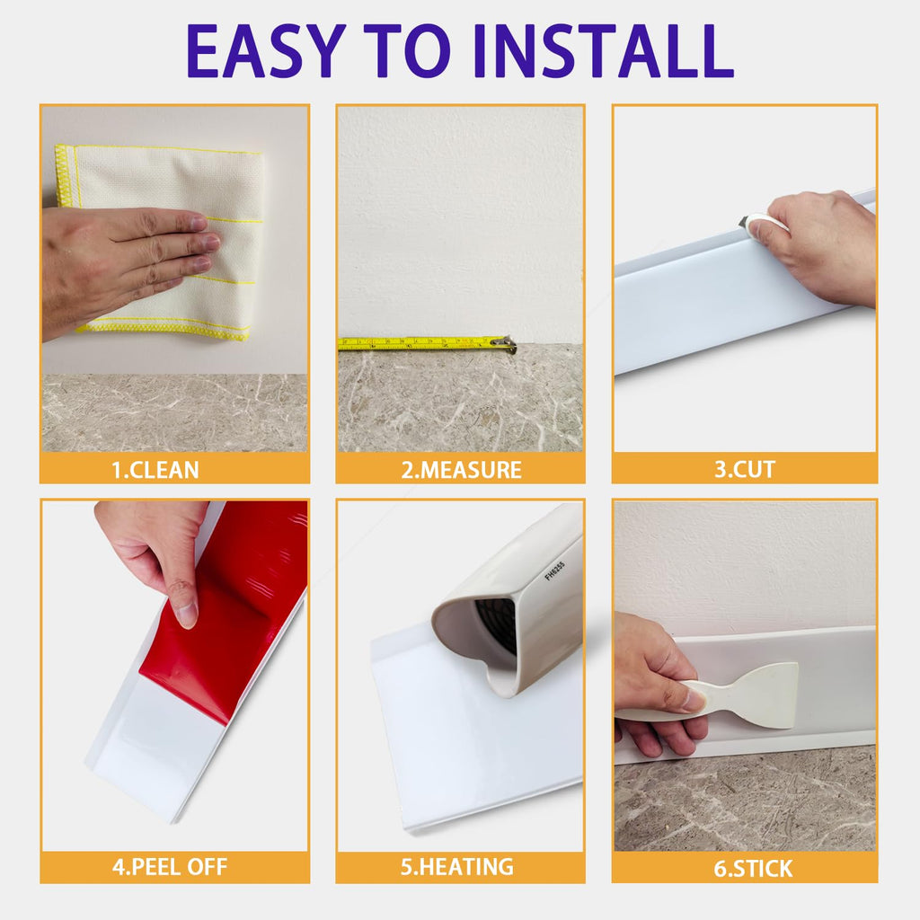 Vinyl Wall Base Baseboard Molding Trim 4" Flexible Self Adhesive Rubber Wall Base Moulding Trim Peel and Stick