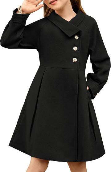 Girls Peacoat Dress Coat Wool Lapel Jacket Fall Winter Outfit