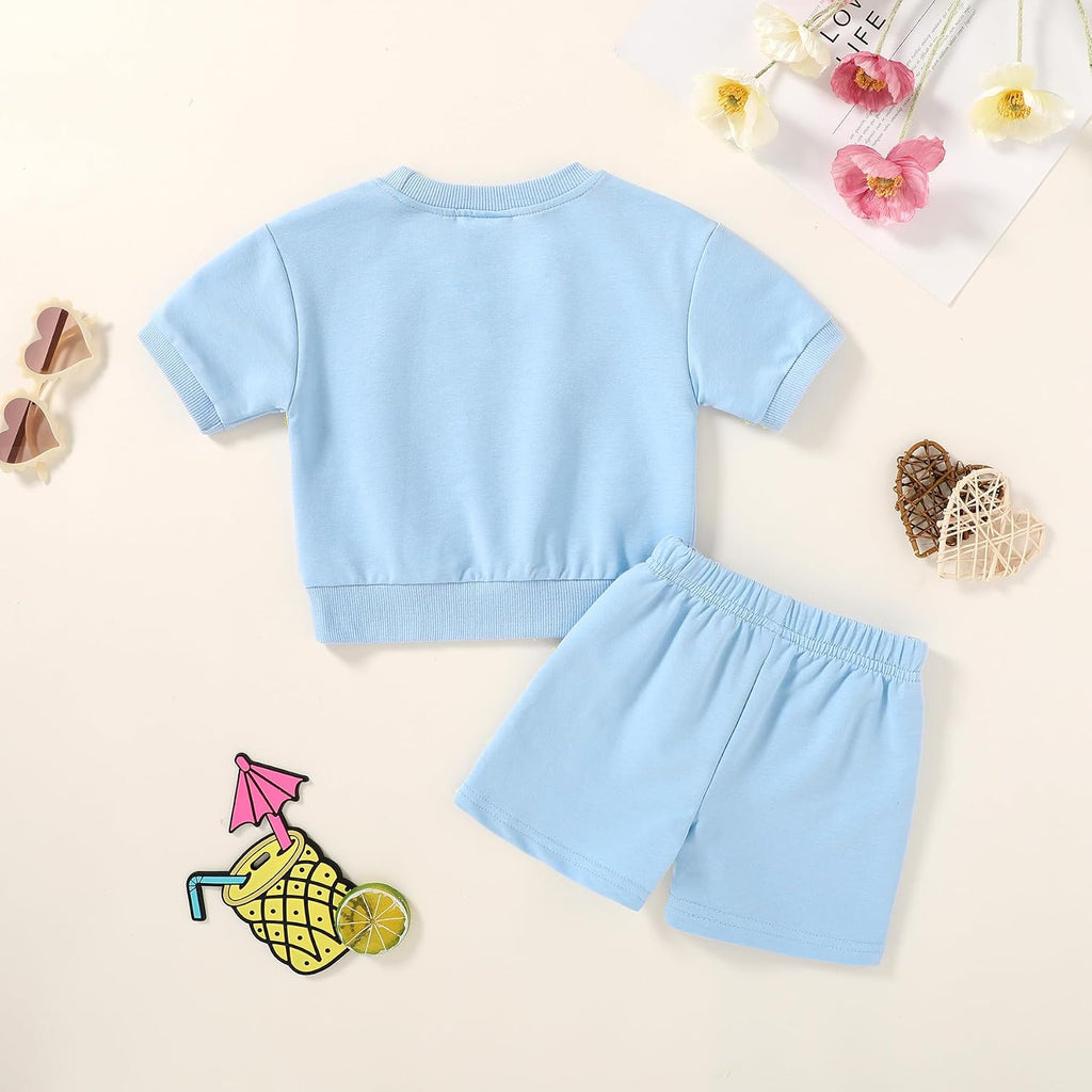 Toddler Baby Girl Summer Clothes Outfits 2 Piece Oversize Print Top Shorts Clothes Set