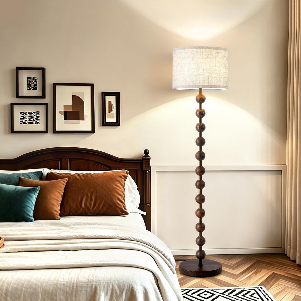 62" Farmhouse Floor Lamp with Remote, Dimmable Standing Lamp, Walnut Grain