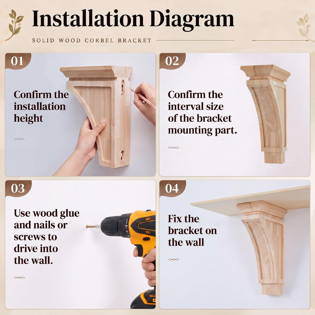 4" x 8" x 12" Wood Corbels, Decorative Wooden Shelf Brackets