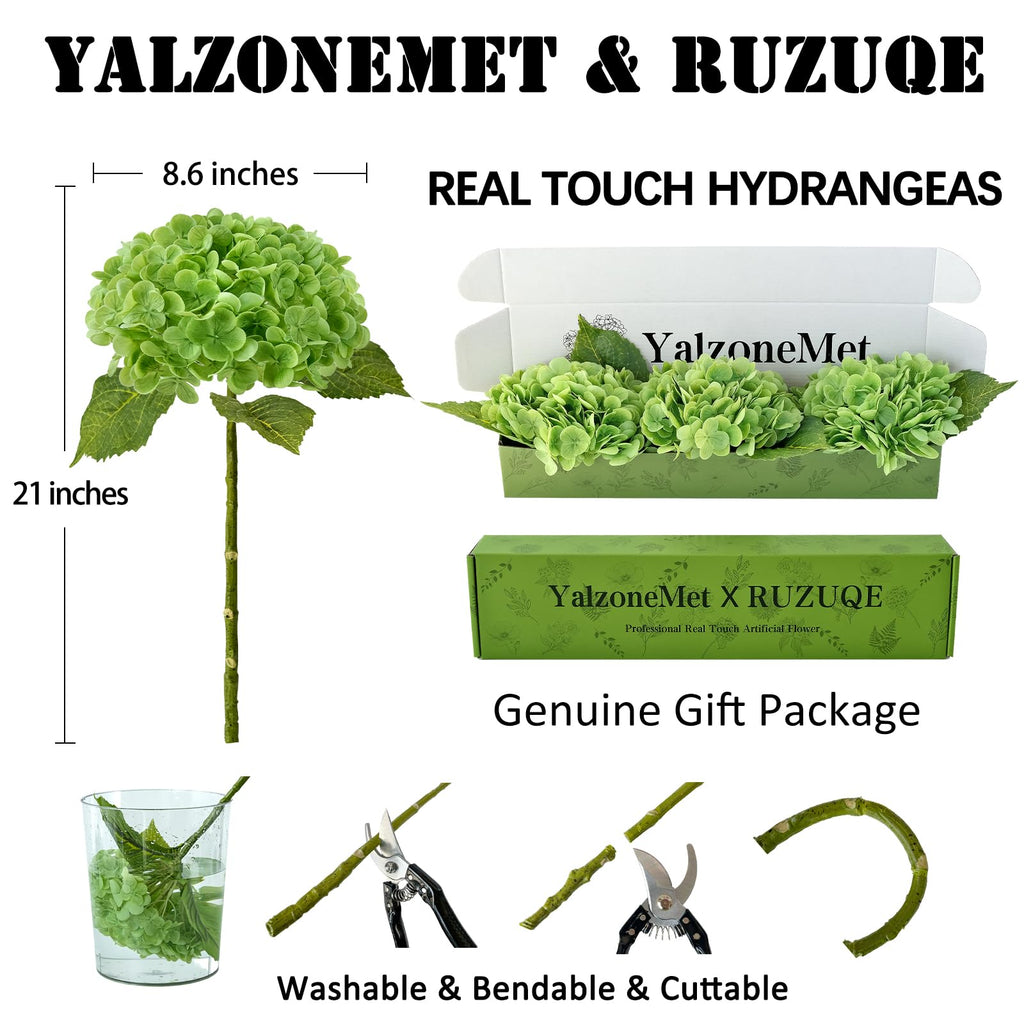 3Pcs 21'' Real Touch Artificial Dark Green Faux Latex for Wedding Table Centerpieces Spring Fake for Party Home
