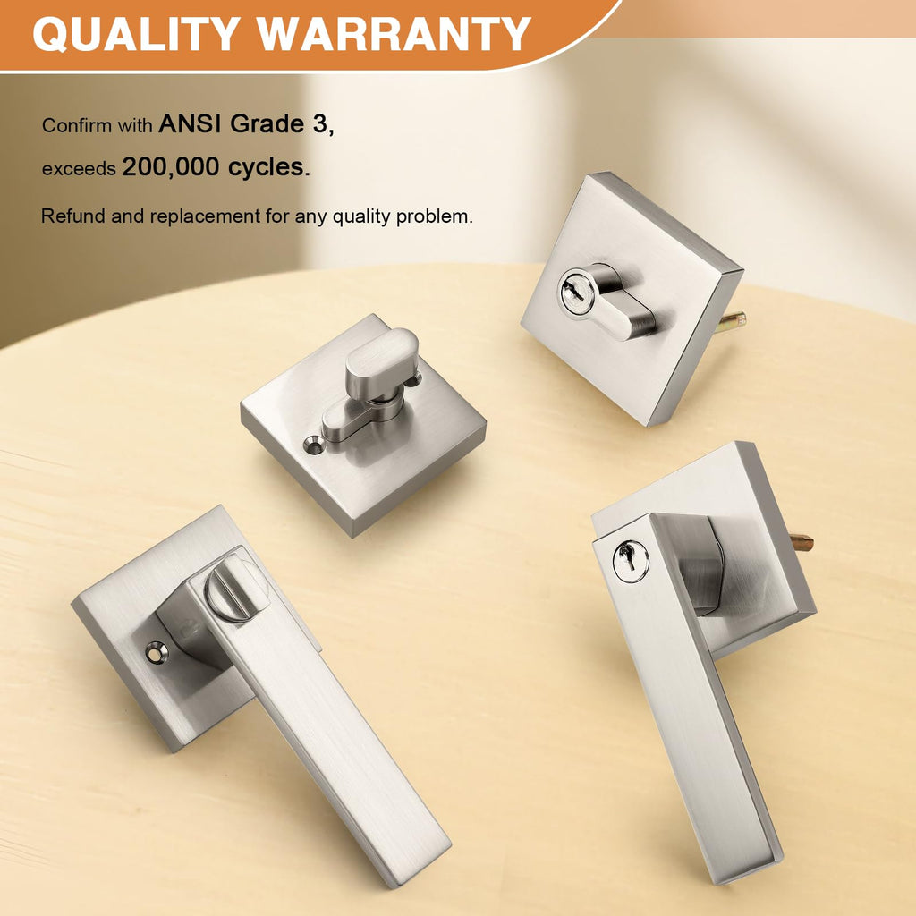 Square Entrance Lever with Single Cylinder Deadbolt Set Keyed Alike Combo Pack( and Front Door), Heavy Duty Satin