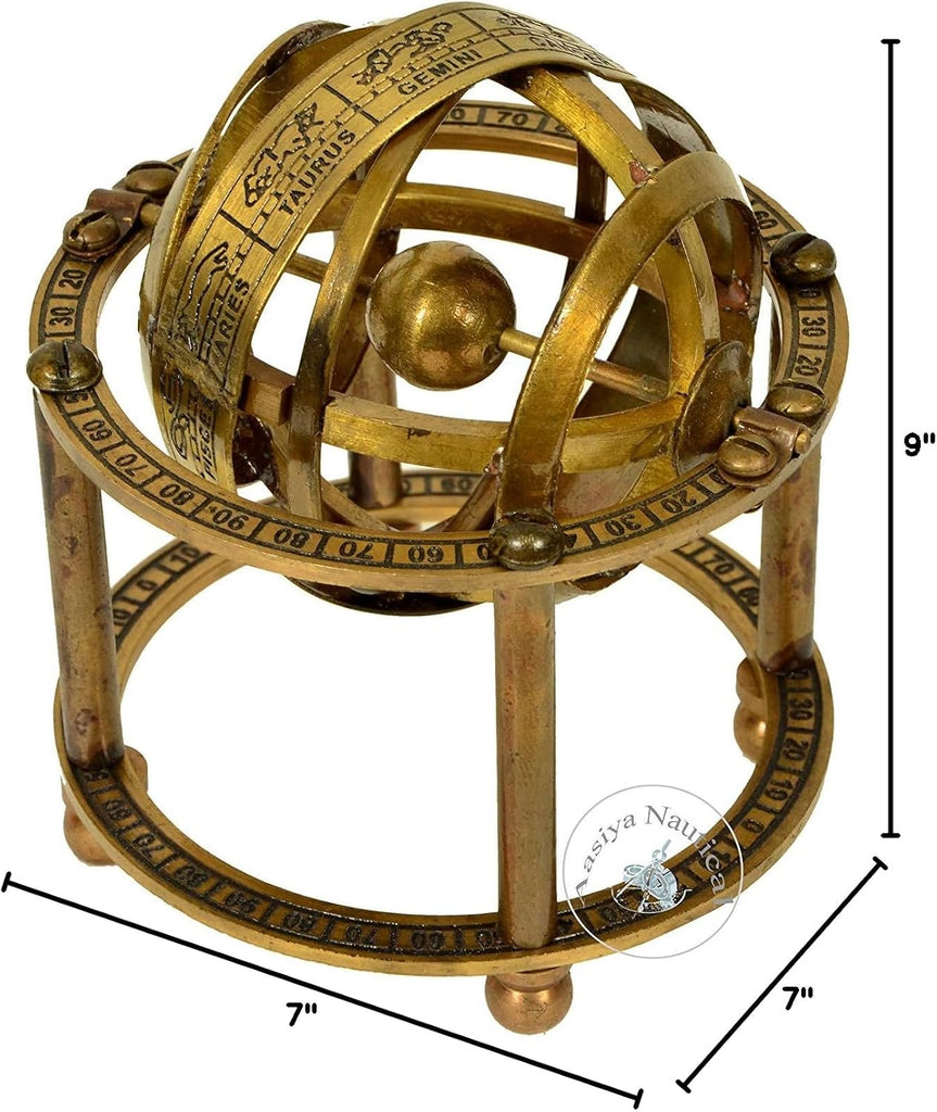 Brass Armillary Sphere with Stand - 9 cm High Steampunk Pirate Vintage Decoration