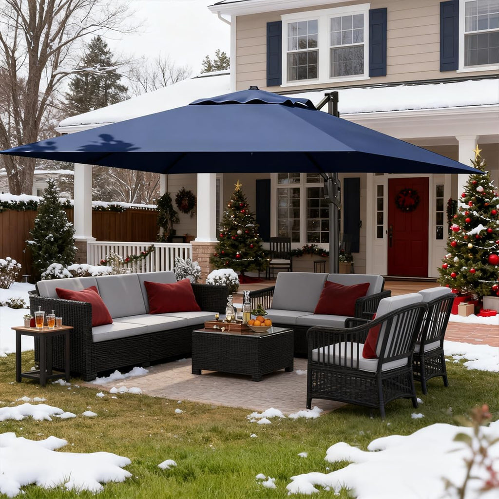 Large Cantilever Patio Umbrella, 10 ft X 10 ft Heavy Duty Aluminum Cantilever Offset Outdoor Umbrella with 360-Degree -