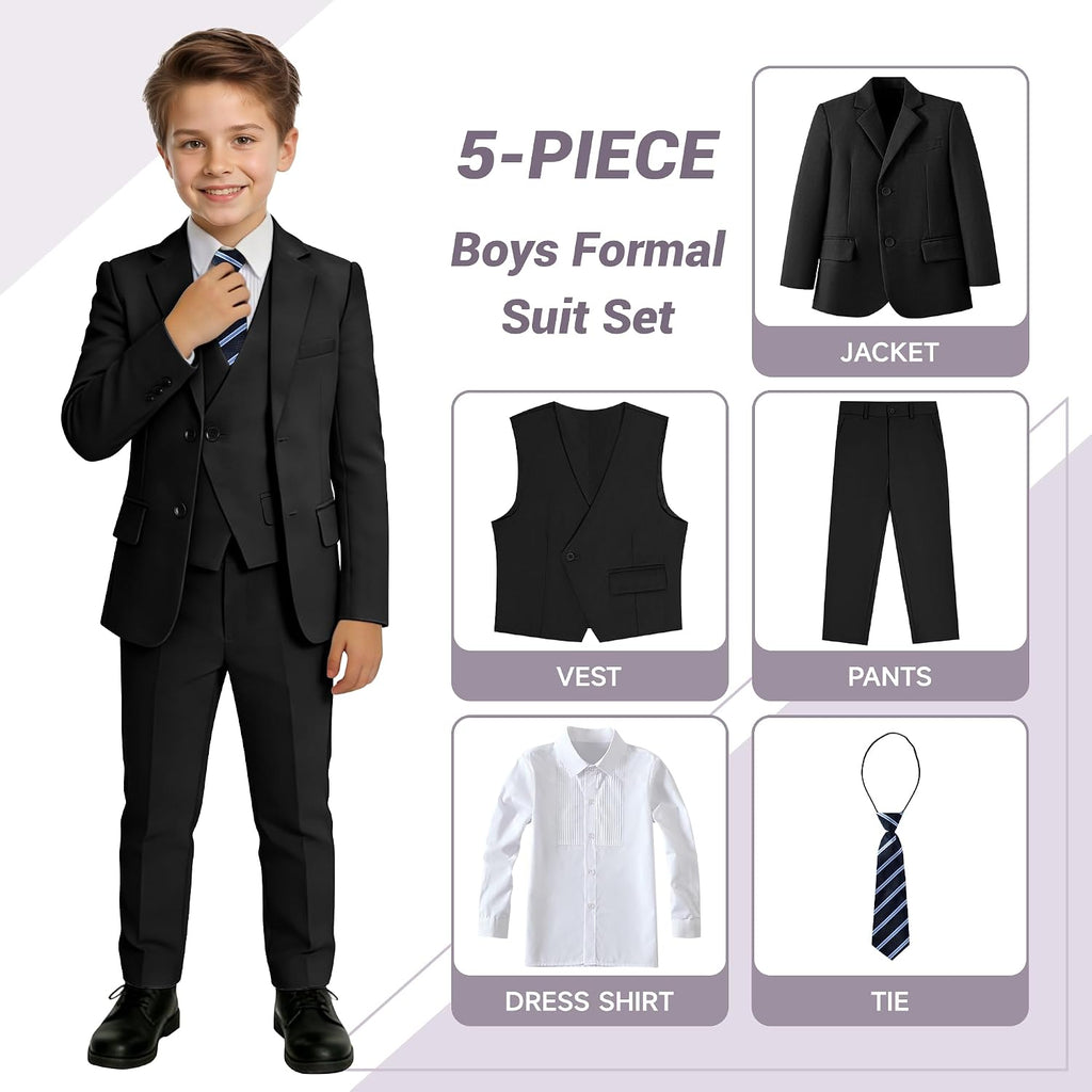 Boys Formal Suits 5 Piece Slim Fit Suit for Kids Teen Boy Tuxedo