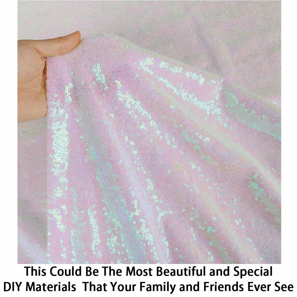 Sequin Fabric By The Yard Iridescent White, Sparkly Glilz Sequin Fabric for Wedding/Dessert Table, Fabric Xmas Tree