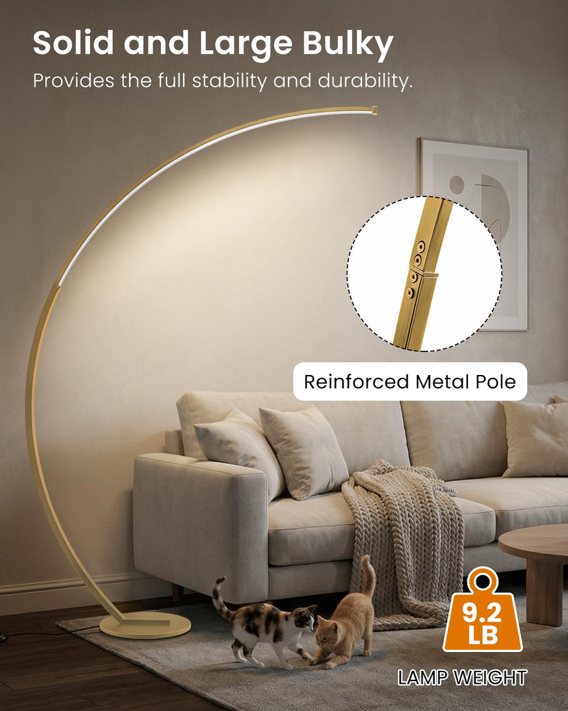 75" Dimmable Gold Arc Floor Lamp with Remote & Foot Control
