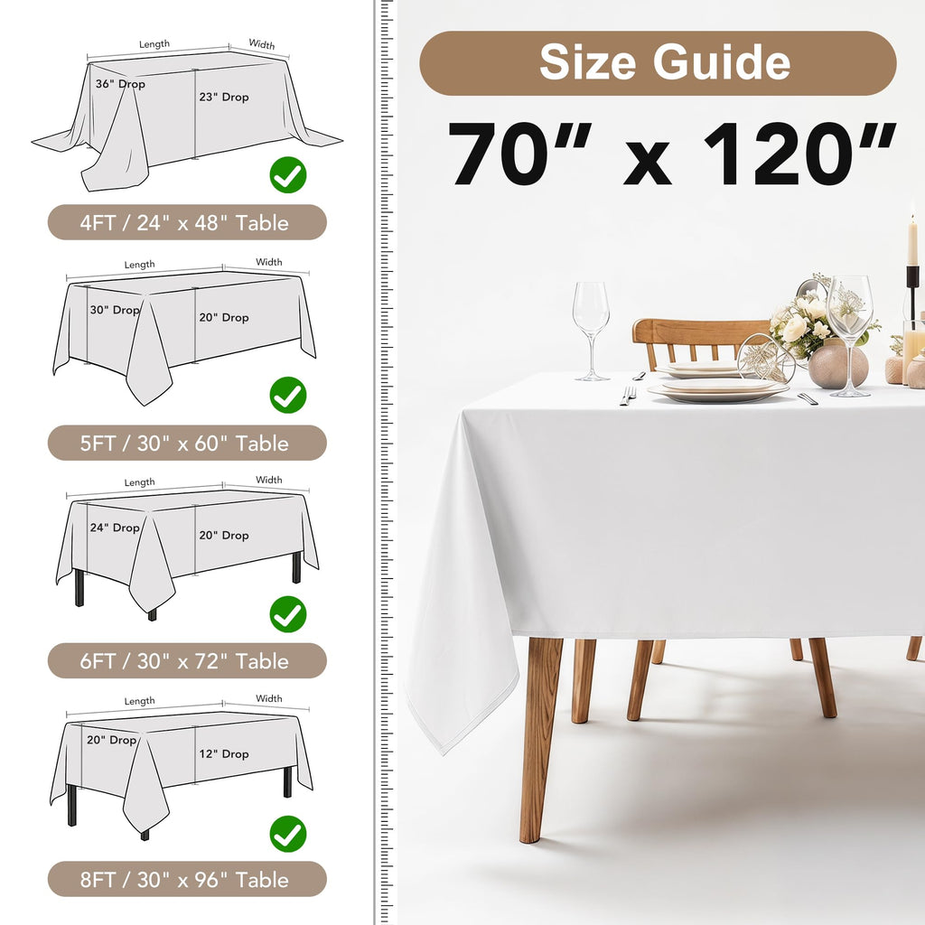 8 Pack Ivory Tablecloths 70x120 Inch for 6-8 Ft Rectangle Tables