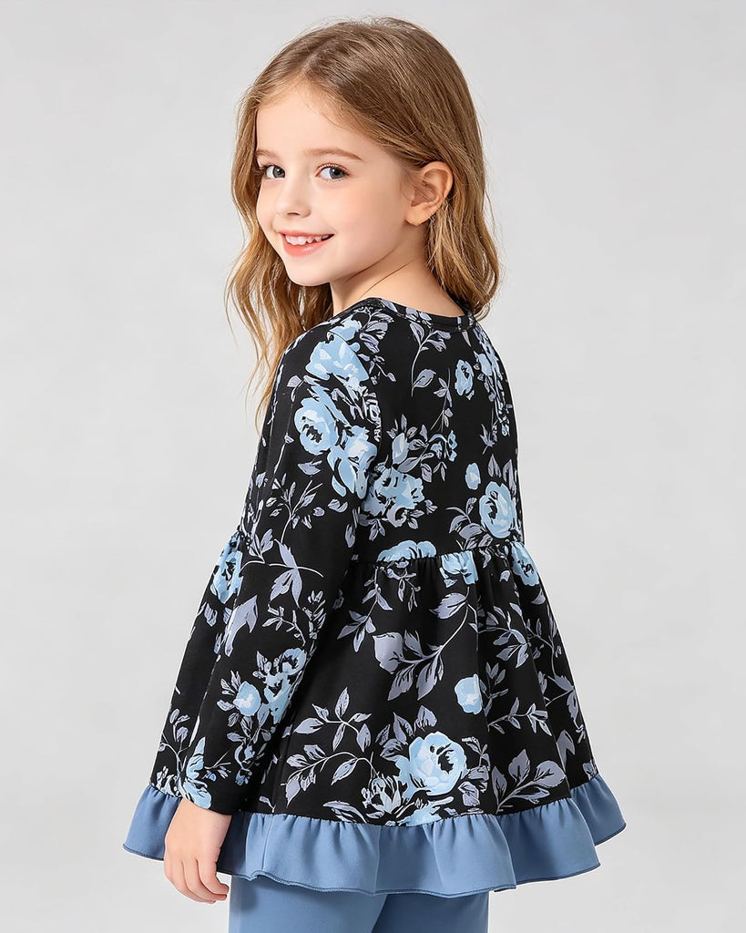 Toddler Girl Clothes Girls Fall Winter Outfits 2 Piece Ruffle Sleeve Top Flower Legging Printed Pants Set
