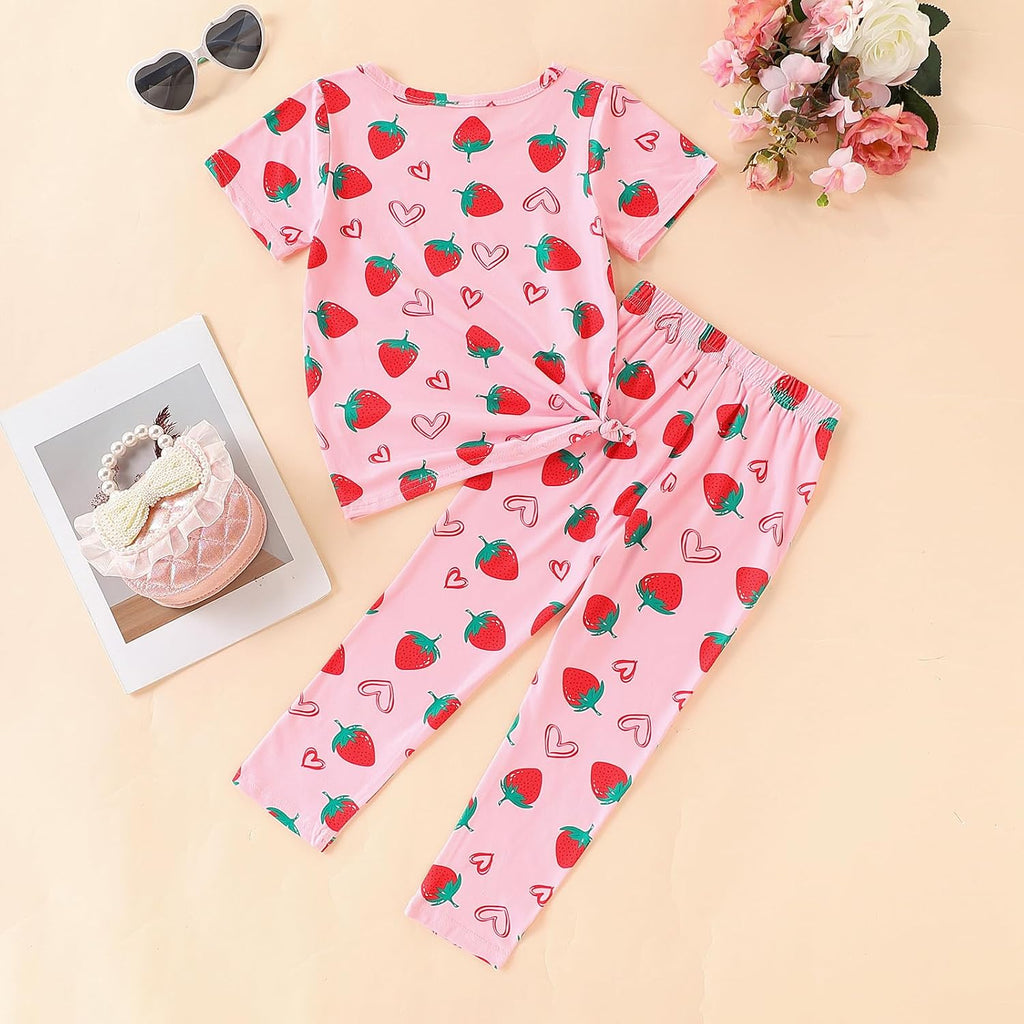 Kids Toddler Girls Print Outfits Short sleeved Flower Printed Top+Flower Print Pants Set