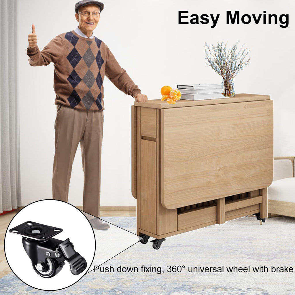 Folding Dining Table Set, Saving Space Extendable Drop Leaf Table