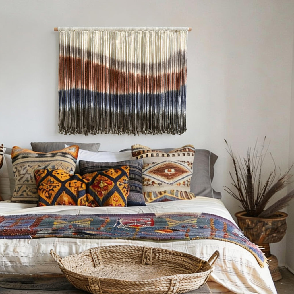 Macrame Wall Hanging Blue Dip Dye 27" W x 19" L