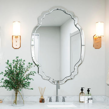 Modern Decorative Wall Mirror, 36'' x 24'' Scalloped Mirror with Beveled Glass Pieces, Large Wall Mirror, Mantel