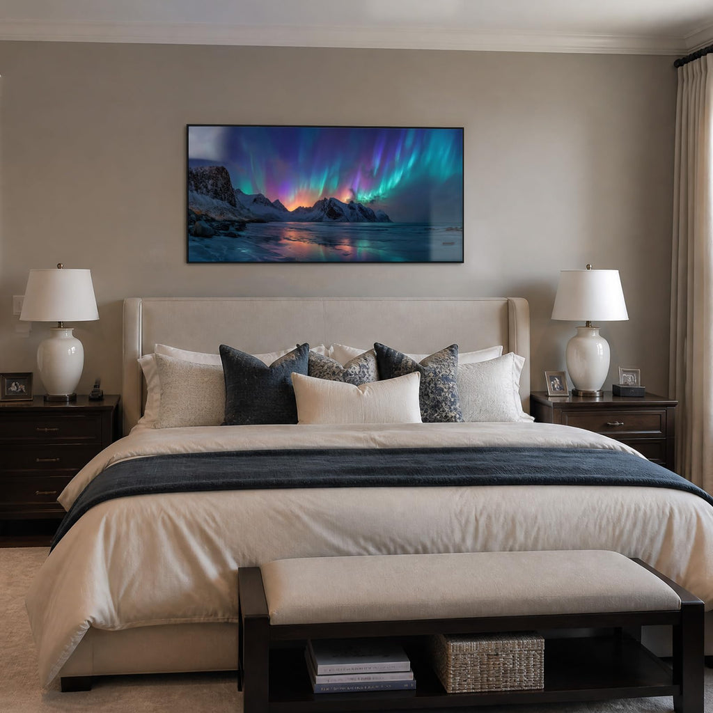Large Northern Lights Wall Art, Crystal Porcelain, 24"x48"