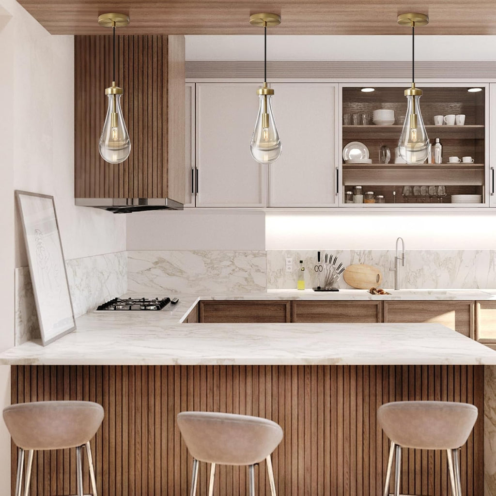 Raindrop Pendant Lights Kitchen Island Set of 2 Teardrop Gold Hanging Light Fixtures Clear Solid Glass Pendant Light Modern Chandeliers for Dining Room Porch Corridor Living Room A121-B0BN153DB9