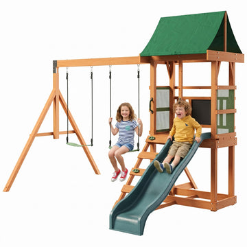 Swing Sets for Backyard Kid Ages 3-8 Wooden Outdoor Playground
