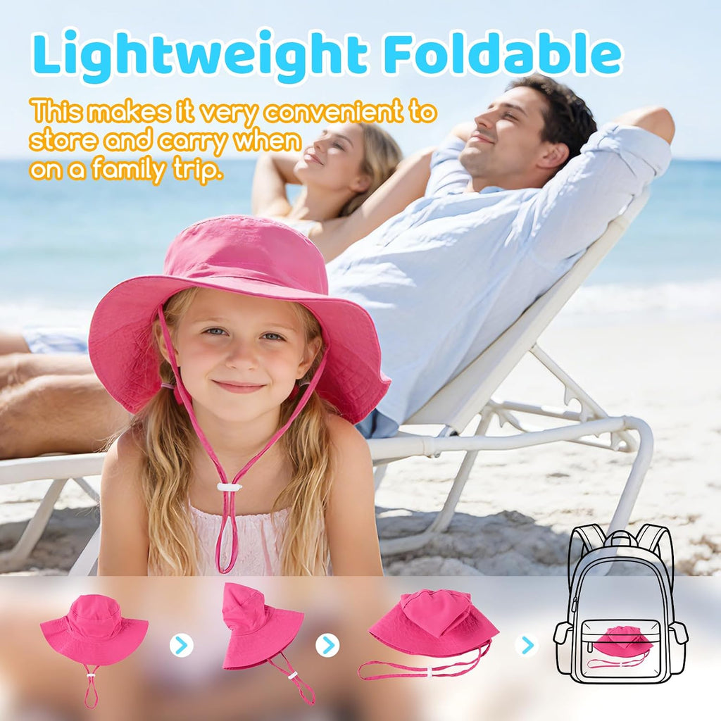 Pack Kids Toddler Sun Hat Summer UPF 50+ Wide Brim Adjustable Beach Hats for Boys Girls Years