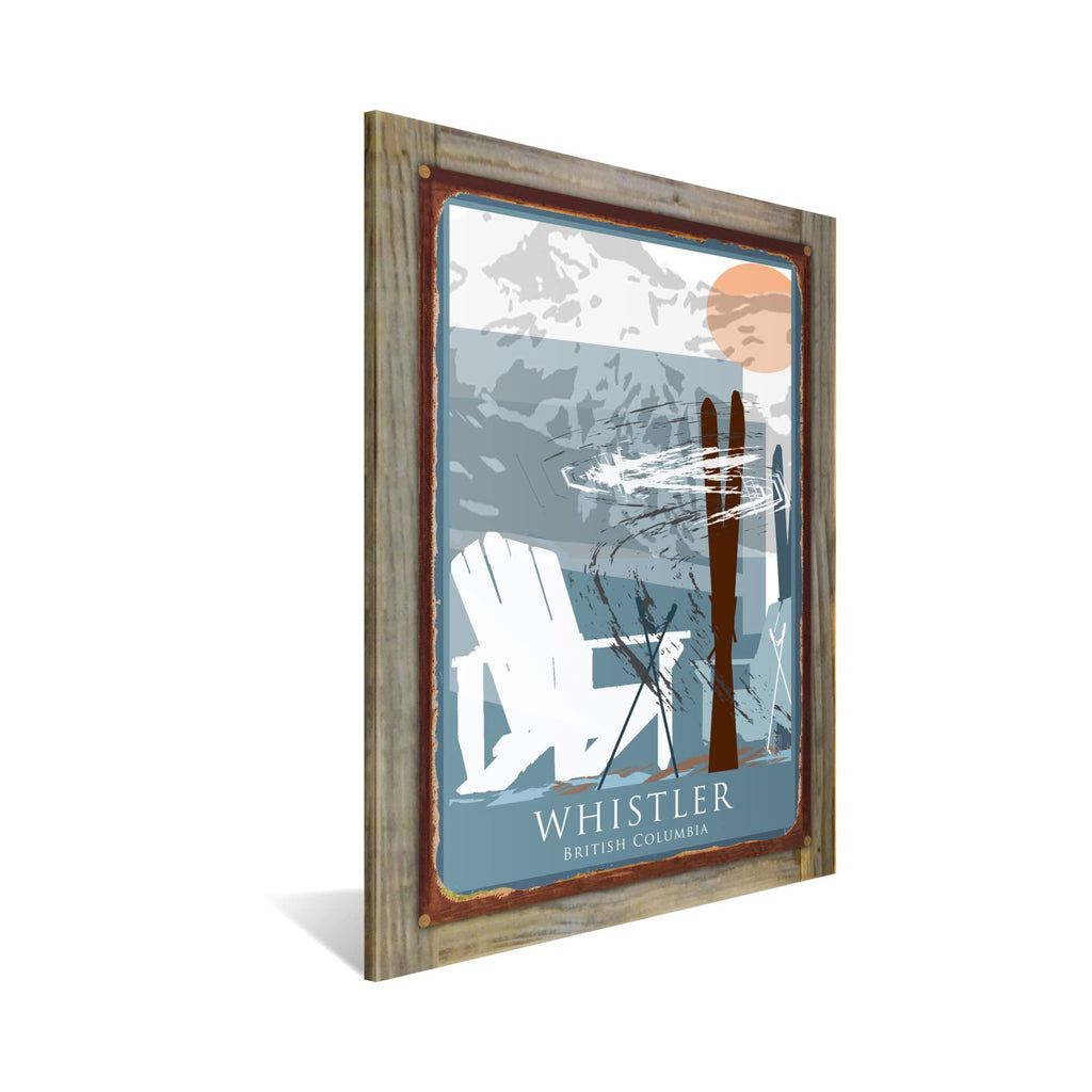 Whistler British Columbia Ski Chairs Rustic Metal Print on Reclaimed Barn Wood from Painting by Artist Mike Rangner