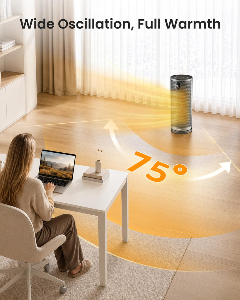 Space Heater for Indoor Use, Portable Heaters with 75° Oscillation