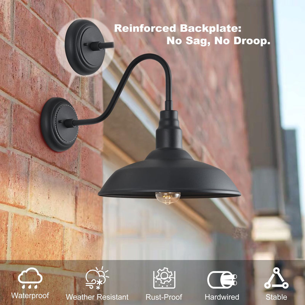 14 Inch Gooseneck Barn Lighting Outdoor Large Exterior Gooseneck Light Fixtures, Matte Black Farmhouse Barn Lights 2