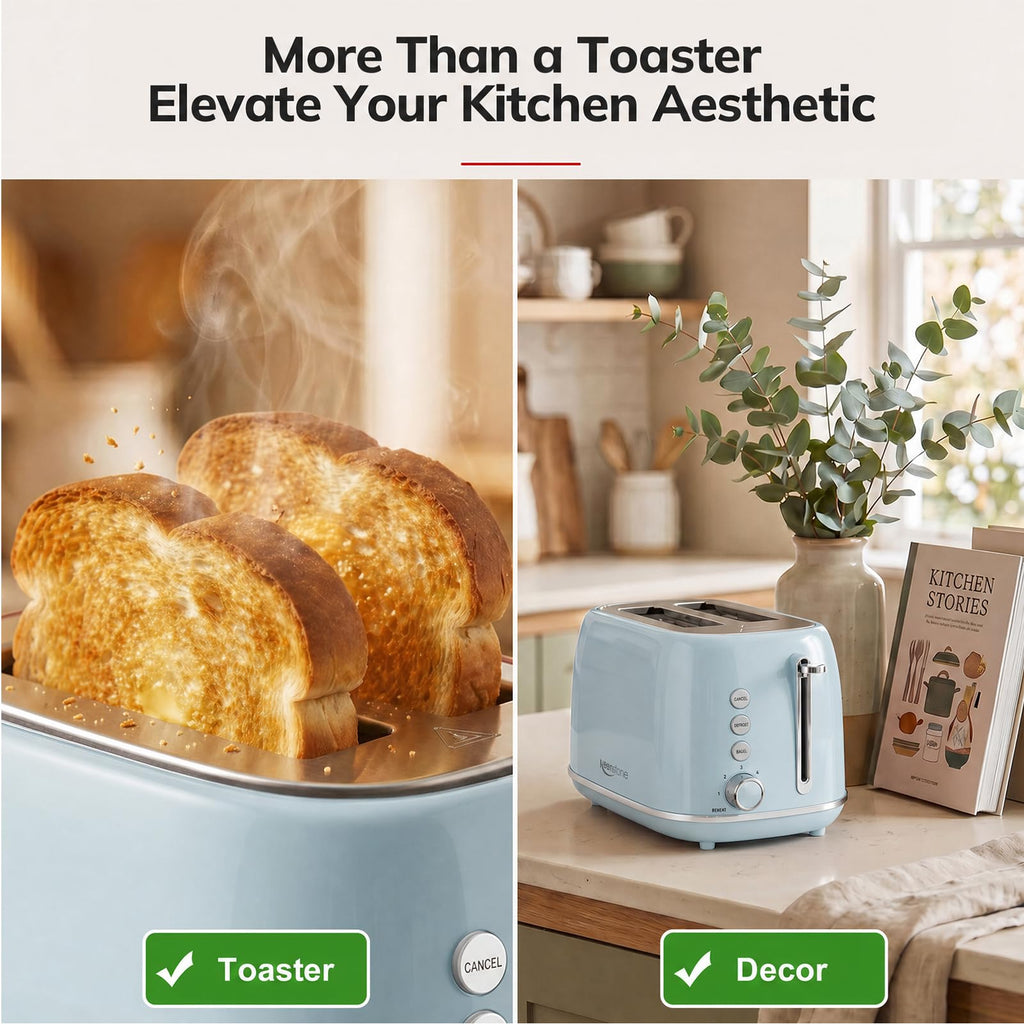 Retro 2 Slice Stainless Steel Toaster with 6 Bread Shade Settings, Bagel, Cancel, Defrost Function, Extra Wide Slot