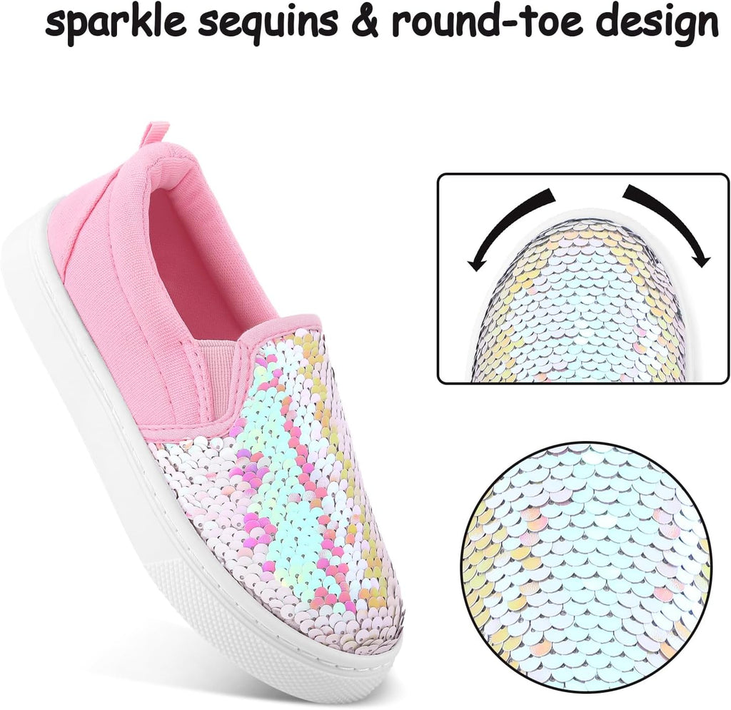 Toddler Slip on Sneakers Girls Sequins Canvas Walking Shoes