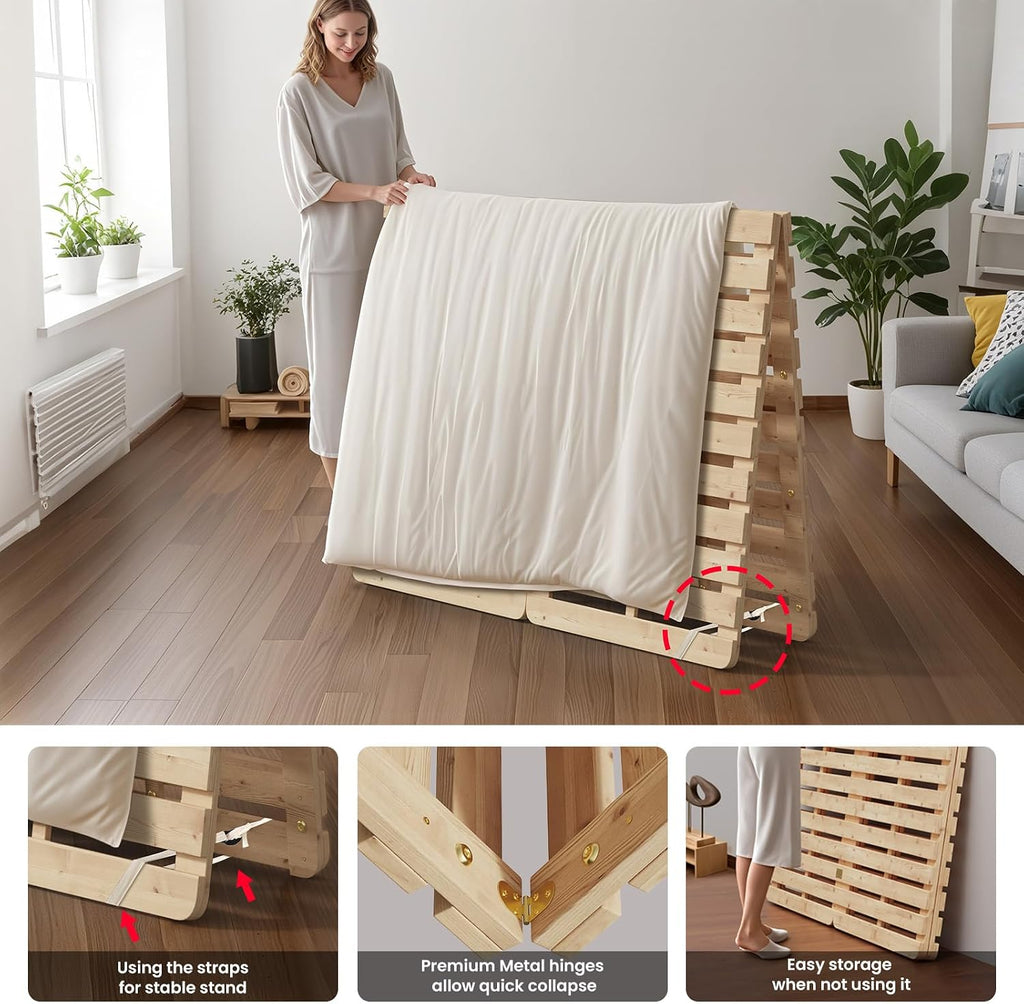 Floor Bed Frame, Foldable Japanese Tatami Bed Frame for Futon Mattress