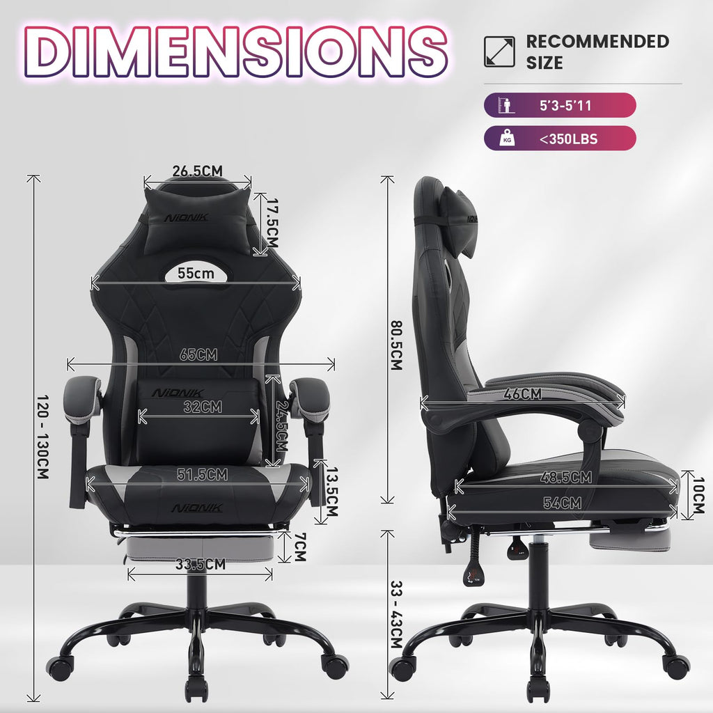 Gaming Chair with Footrest and Massage Lumbar Support, Ergonomic Computer Gamer Chair, Office Video Game Chairs with