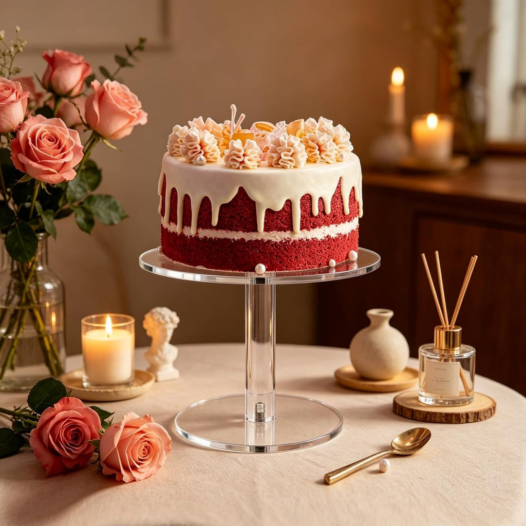 Round Clear Acrylic Cake Stand | Cupcake Display Tray for Birthdays, Weddings, Dessert Serving (Small)