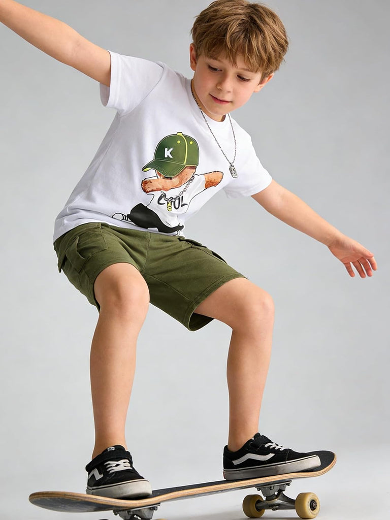 Boys' Piece Summer Outfit Short Sleeve Graphic T-Shirt and Cargo Shorts Set Toddler to Big Kid
