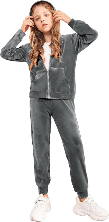 2 Piece Outfits for Girls Kids Velour Tracksuit and Jogger Set