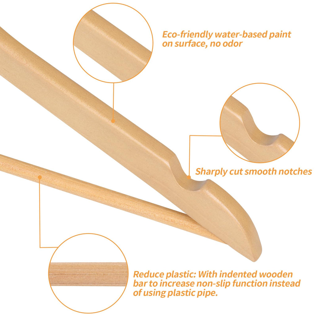 Basics Wood Suit Clothes Hangers for Closet Organizer, Natural, 30-Pack