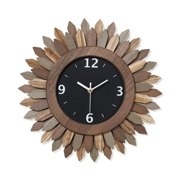 14 Inch Wall Clock, Rustic Wood Boho Sunburst Decorative Wall Clocks Battery Operated Silent Non Ticking Farmhouse