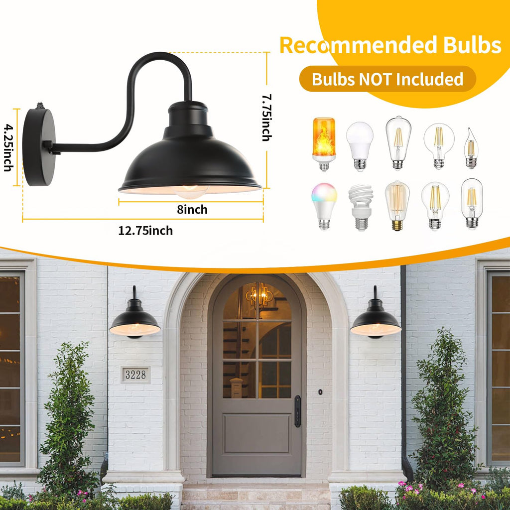 Dusk to Dawn Barn Light Outdoor Sconce 8" Exterior Lighting Fixtures 2 Pack