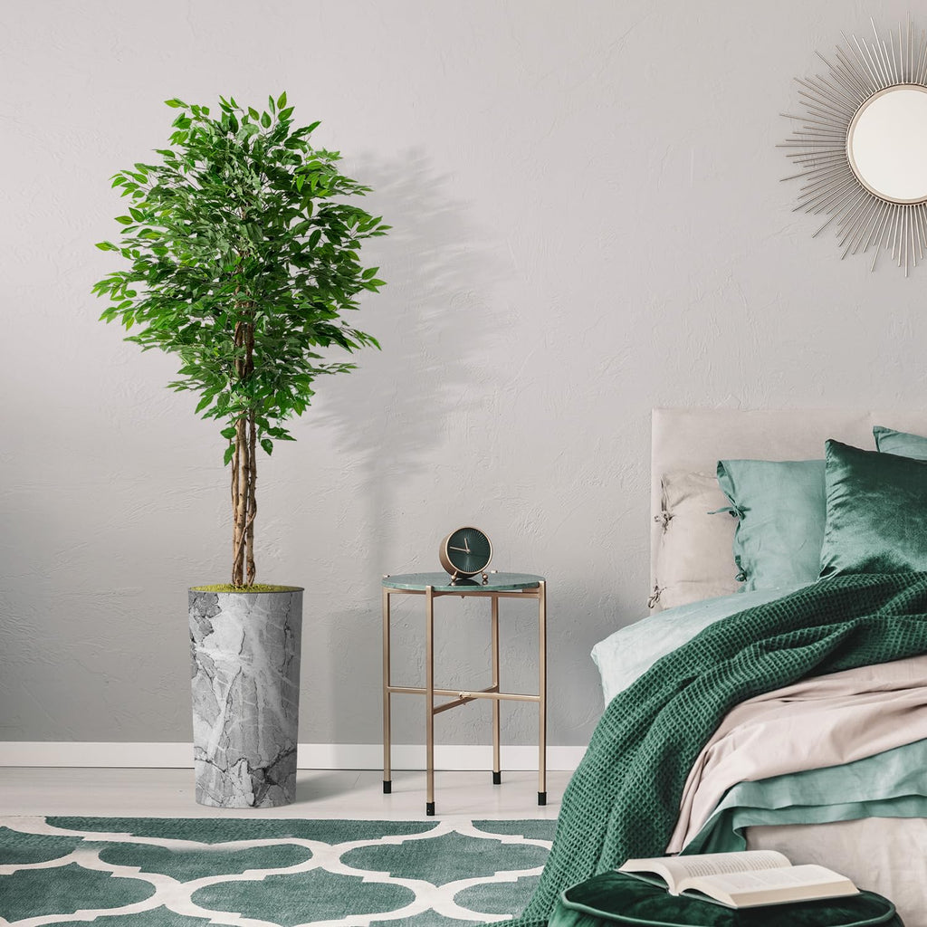 Artificial Tree in Modern Planter, Fake Ficus Silk Tree for Indoor and Outdoor Home Decoration - 75" Overall Tall