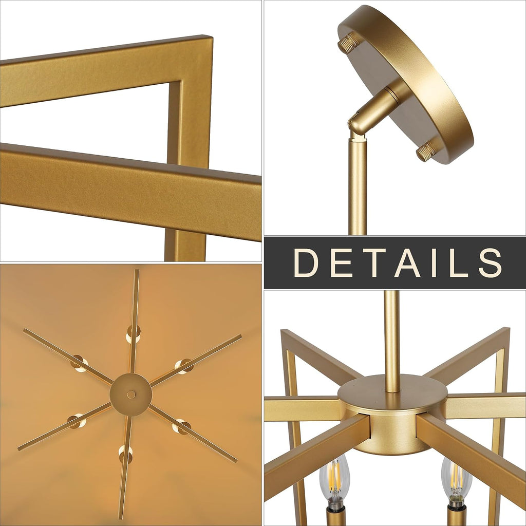 6-Light Gold Pendant Light, Modern Farmhouse Dining Room Light Fixtures Over Table, Industrial Metal Geometric