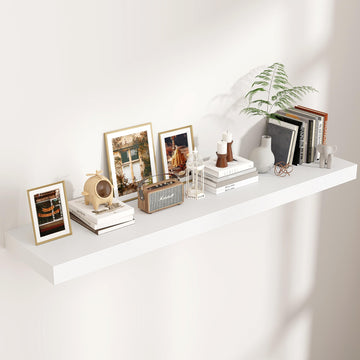 55 Inch Floating Shelves for Wall, 12"D Wood Storage Shelves, White Finish