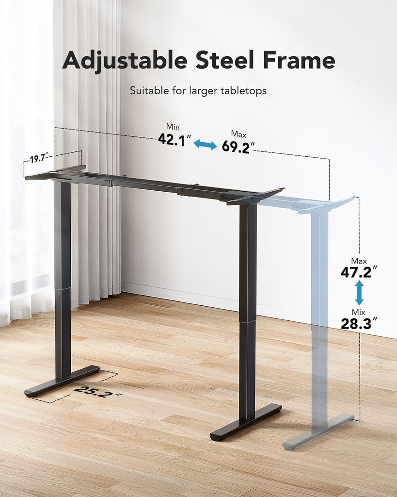 Dual Motor Electric Standing Desk Frame, 265 lb Capacity, Black | T-Shaped Legs Fit Desktops Up To 90 X 31.5 Inches;
